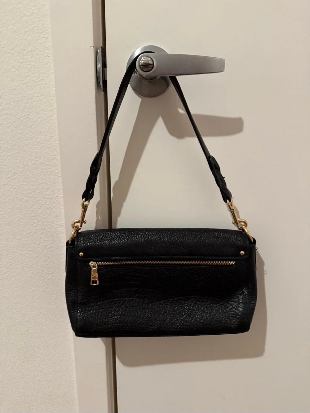 Coach Black Leather Shoulder Bag with Gold Hardware